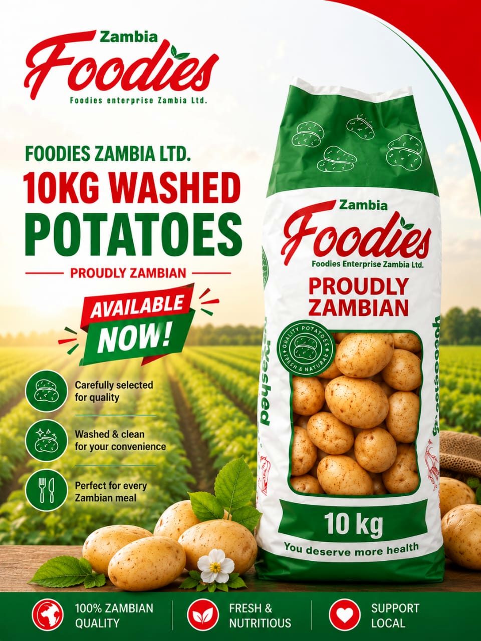 Zambia Foodies 10kg washed potatoes